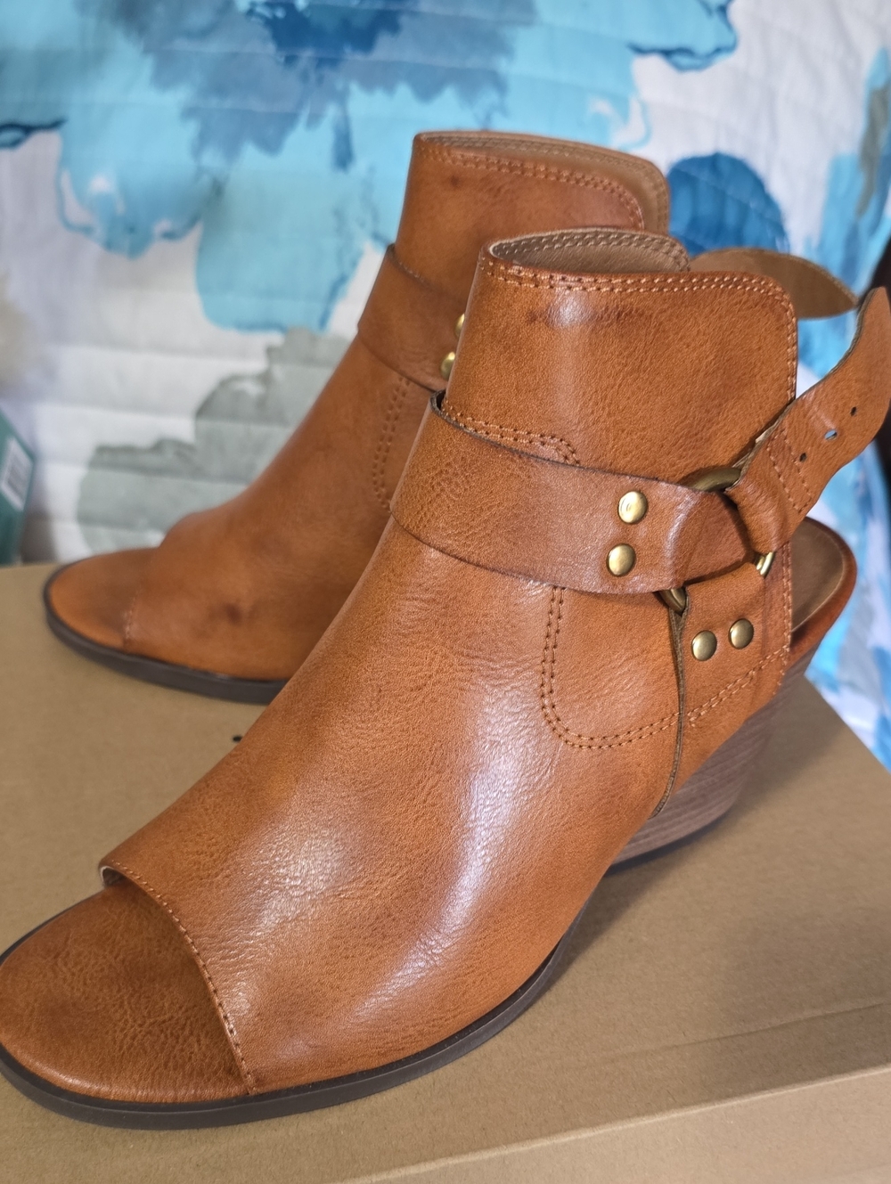 FRYE Women's Open-Toe Ankle Booties in Tan Leather JOLENE size 8.5